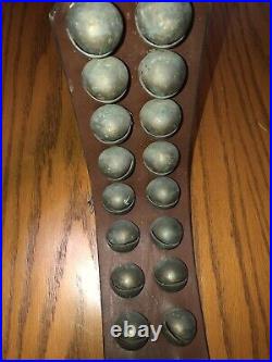 21 Vintage / Antique Brass Sleigh Bells On Wide Leather Strap