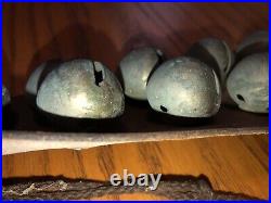 21 Vintage / Antique Brass Sleigh Bells On Wide Leather Strap