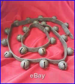 22 Antique Brass Sleigh Bells On Leather Strap Bells Patented Oct 24 76 & May 78