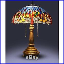 23'' Tiffany Style Red Dragonfly Table Lamp Stained Glass Desk Light Handcrafted