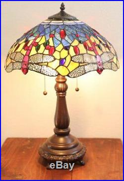 23'' Tiffany Style Red Dragonfly Table Lamp Stained Glass Desk Light Handcrafted