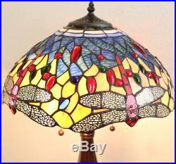 23'' Tiffany Style Red Dragonfly Table Lamp Stained Glass Desk Light Handcrafted