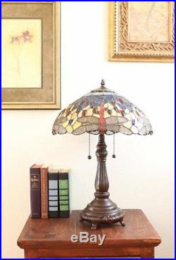 23'' Tiffany Style Red Dragonfly Table Lamp Stained Glass Desk Light Handcrafted