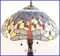 23'' Tiffany Style Red Dragonfly Table Lamp Stained Glass Desk Light Handcrafted