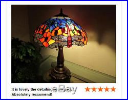 23'' Tiffany Style Red Dragonfly Table Lamp Stained Glass Desk Light Handcrafted