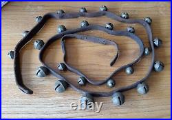 25 Antique Brass Vintage Christmas Sleigh Bells Leather Strap 6ft Plus