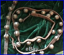 2 Antique 1 Brass Sleigh Bells 80 Long total Leather Straps w 26 Jingle Bells