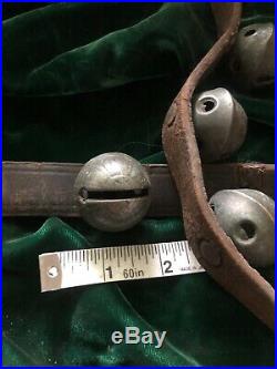 2 Antique 1 Brass Sleigh Bells 80 Long total Leather Straps w 26 Jingle Bells