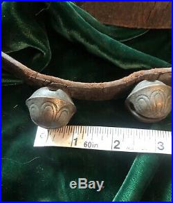2 Antique 1 Brass Sleigh Bells 80 Long total Leather Straps w 26 Jingle Bells