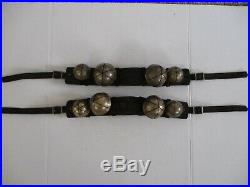 2 SETS Antique Brass SLEIGH BELLS Leather Rump Strap Complete With Buckles