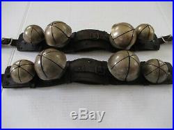 2 SETS Antique Brass SLEIGH BELLS Leather Rump Strap Complete With Buckles