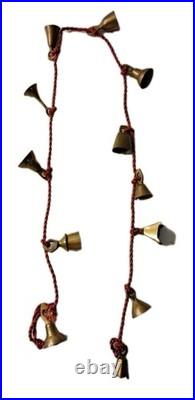 2 Vintage Brass Bells on Twisted Red Rope Various Shapes Christmas Sarna India