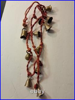 2 Vintage Brass Bells on Twisted Red Rope Various Shapes Christmas Sarna India