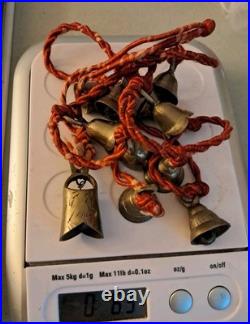 2 Vintage Brass Bells on Twisted Red Rope Various Shapes Christmas Sarna India