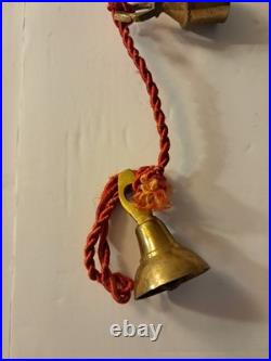 2 Vintage Brass Bells on Twisted Red Rope Various Shapes Christmas Sarna India