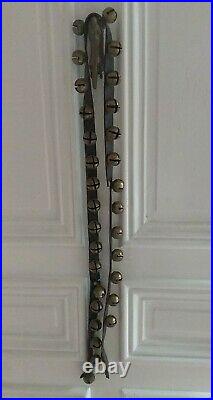 30 Classic 19th Century Antique Brass Sleigh Bells On 5.5' Leather Strap