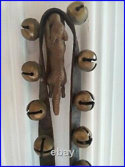 30 Classic 19th Century Antique Brass Sleigh Bells On 5.5' Leather Strap