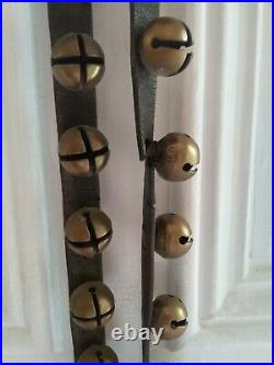 30 Classic 19th Century Antique Brass Sleigh Bells On 5.5' Leather Strap