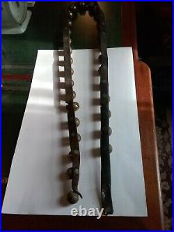 30 Classic 19th Century Antique Brass Sleigh Bells On 5.5' Leather Strap