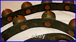 31 antique brass sleigh bells on 76 leather strap Barn Find