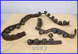 33 Antique Sleigh Bells 1 Jingle Bells original Aged Leather Straps 1800s 33 Antique Sleigh Bells 1 Jingle Bells original Aged Leather Straps 1800s