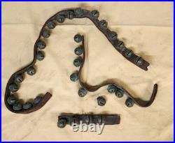 33 Antique Sleigh Bells 1 Jingle Bells original Aged Leather Straps 1800s 33 Antique Sleigh Bells 1 Jingle Bells original Aged Leather Straps 1800s