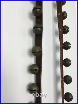 36 Antique No 2 BRASS PETAL SLEIGH BELLS on 84 Leather Strap