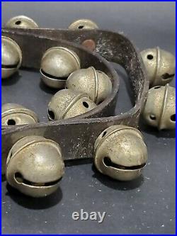 39 Antique Brass / Metal Sleigh Bells On 52 Long Leather Strap