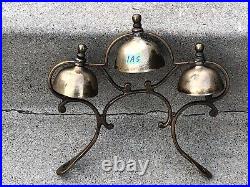 3 BRASS Antique SLEIGH BELLS Attached To ORNATE Original Brass FRAME (1AS)