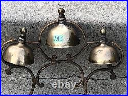 3 BRASS Antique SLEIGH BELLS Attached To ORNATE Original Brass FRAME (1AS)