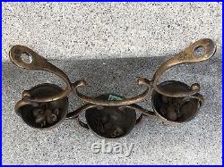 3 BRASS Antique SLEIGH BELLS Attached To ORNATE Original Brass FRAME (1AS)