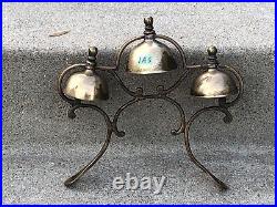 3 BRASS Antique SLEIGH BELLS Attached To ORNATE Original Brass FRAME (1AS)