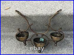 3 BRASS Antique SLEIGH BELLS Attached To ORNATE Original Brass FRAME (1AS)