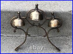 3 BRASS Antique SLEIGH BELLS Attached To ORNATE Original Brass FRAME (1AS)