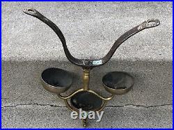 3 BRASS Vintage SLEIGH BELLS with HORSE HEAD Finial Iron BRASS Antique FRAME(2A)