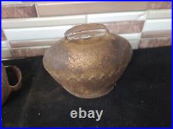 3 Vintage Antique Brass Metal Metal Cow Bell large is 6x7.5 no insides
