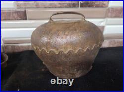 3 Vintage Antique Brass Metal Metal Cow Bell large is 6x7.5 no insides