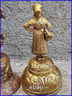 3 Vintage Bronze Brass Bells, Lady AQVILA AGNVS X PELICANVS LEO England Milk Jug
