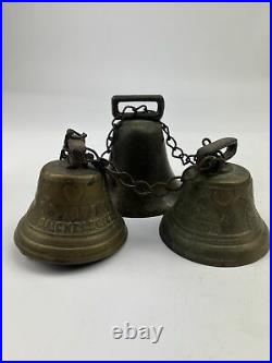 3 antique brass cow bells 1878 Saignelegier Chantel Fondeur