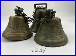 3 antique brass cow bells 1878 Saignelegier Chantel Fondeur