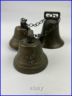 3 antique brass cow bells 1878 Saignelegier Chantel Fondeur