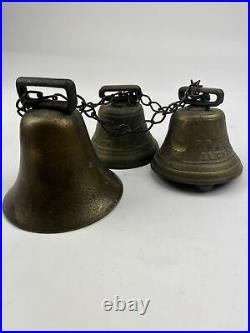 3 antique brass cow bells 1878 Saignelegier Chantel Fondeur