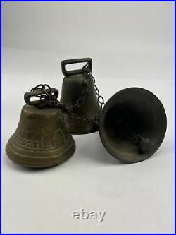 3 antique brass cow bells 1878 Saignelegier Chantel Fondeur