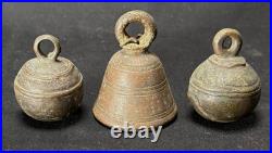 3x Indian S. E. Asian Antique Bronze Crotal & Clapper Bells (AHB)