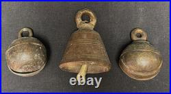 3x Indian S. E. Asian Antique Bronze Crotal & Clapper Bells (AHB)