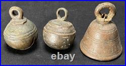 3x Indian S. E. Asian Antique Bronze Crotal & Clapper Bells (AHB)