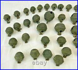 45 Primitive Vintage Assorted Size Sleigh Bells Brass Metal Original Patina Lot