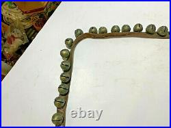 45 Vintage Antique Primitive Brass Horse Sleigh Bells Old Leather Strap Broken