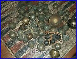 48 antique brass PETAL sleigh bells 1800's many sizes! Musical metal bells