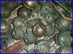 48 antique brass PETAL sleigh bells 1800's many sizes! Musical metal bells